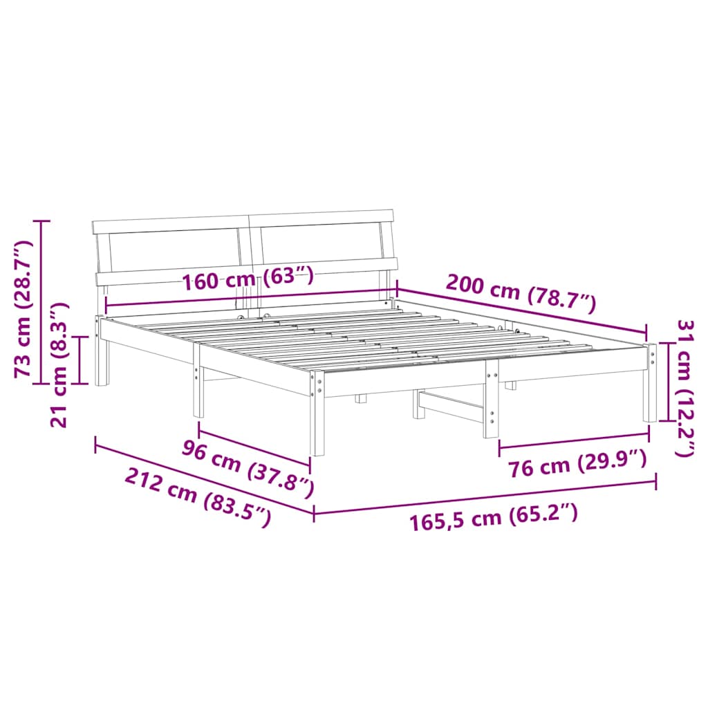 vidaXL Σκελετός Κρεβατιού Καφέ 160 x 200 cm Στερεά ξυλεία πεύκου