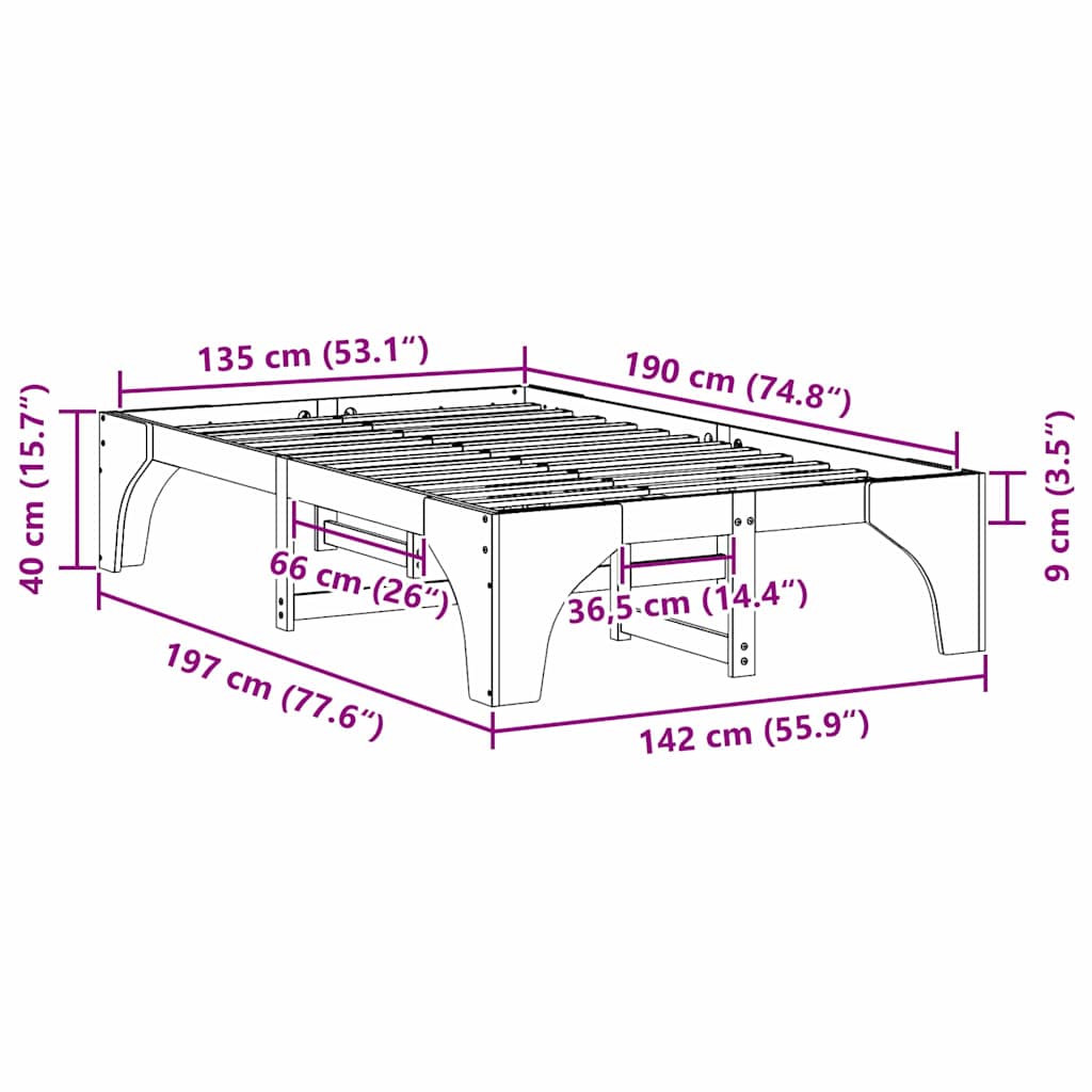 vidaXL Σκελετός Κρεβατιού Καφέ 135 x 190 cm Στερεά ξυλεία πεύκου