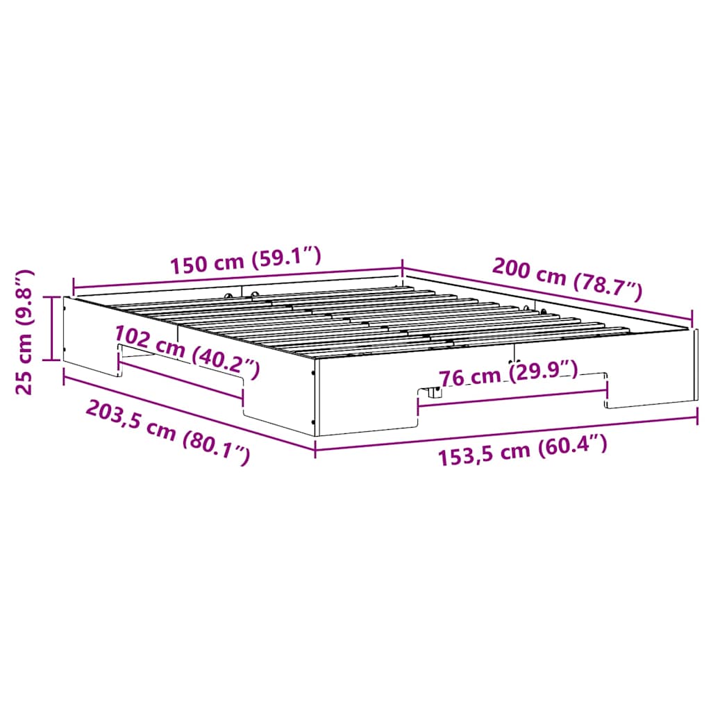 vidaXL Κρεβάτι δαπέδου Καφέ 150 x 200 cm Μασίφ ξύλο πεύκου