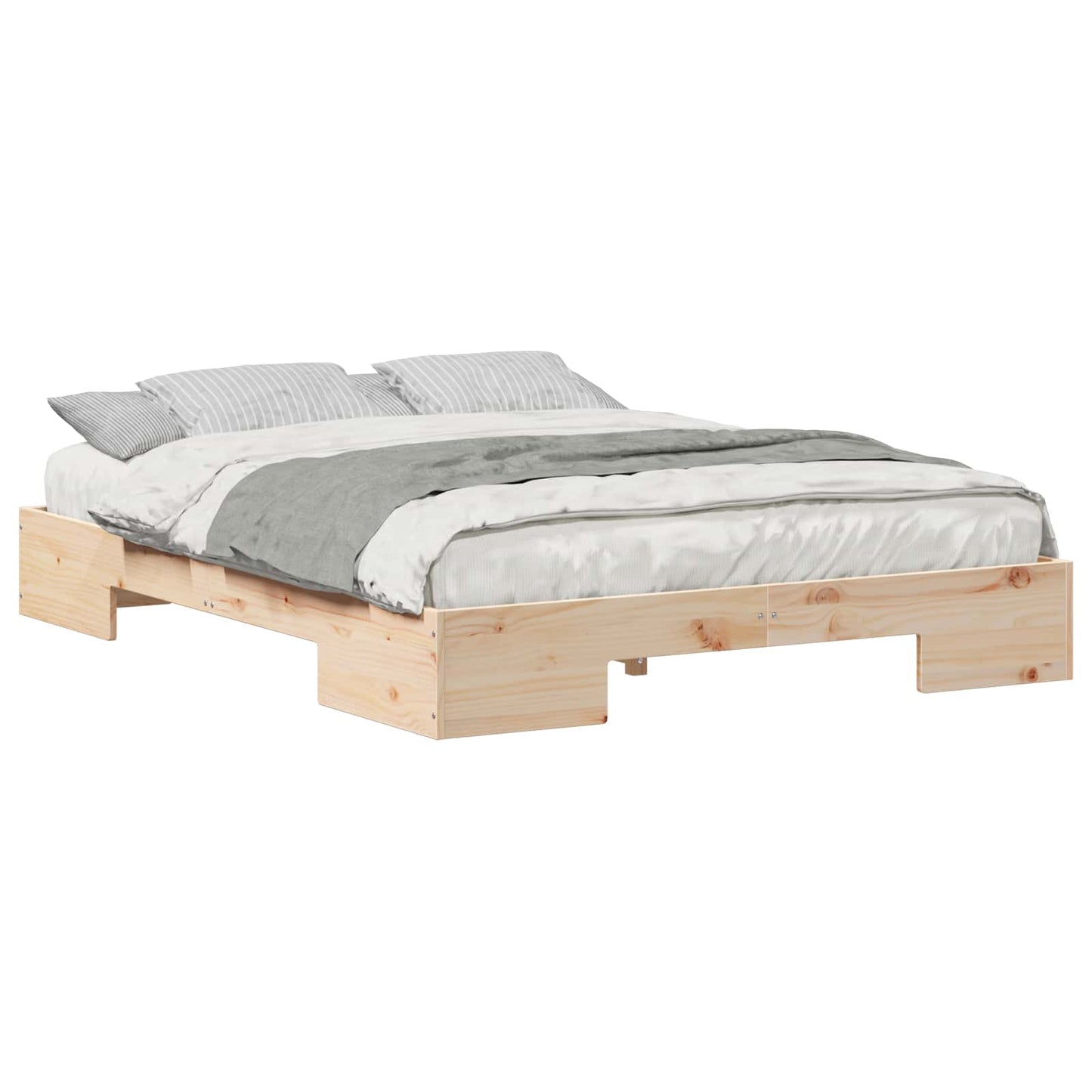 vidaXL Κρεβάτι δαπέδου Καφέ 140 x 200 cm Μασίφ ξύλο πεύκου