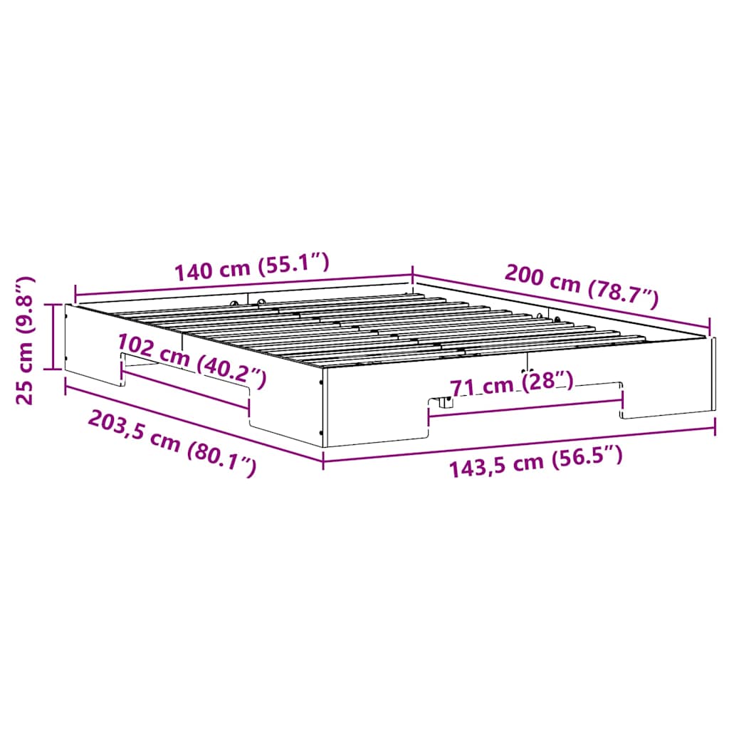 vidaXL Κρεβάτι δαπέδου Λευκό 140 x 200 cm Μασίφ ξύλο πεύκου