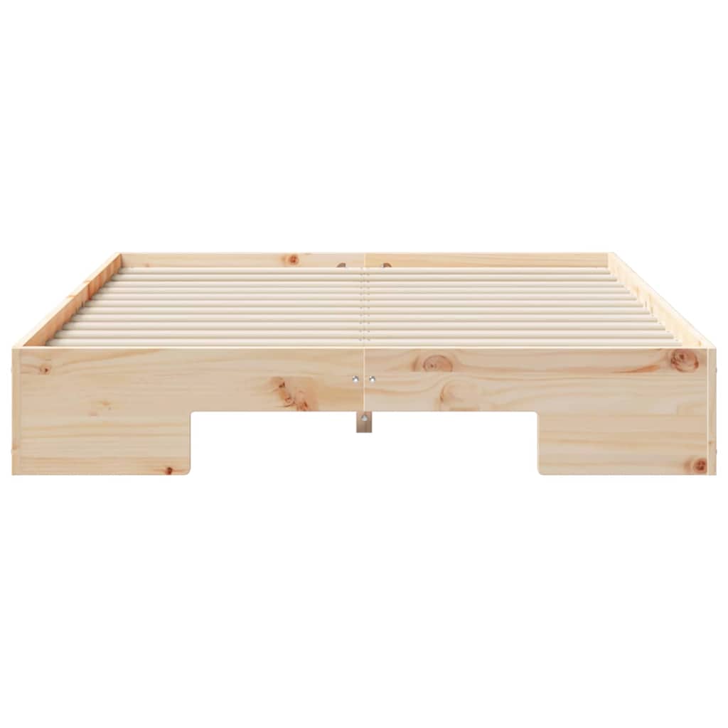 vidaXL Κρεβάτι δαπέδου Καφέ 135 x 190 cm Μασίφ ξύλο πεύκου