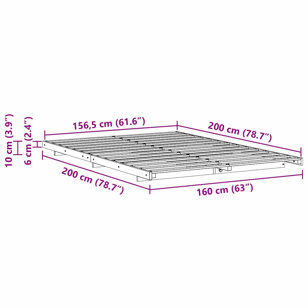 vidaXL Κρεβάτι δαπέδου Καφέ 160 x 200 cm Μασίφ ξύλο πεύκου