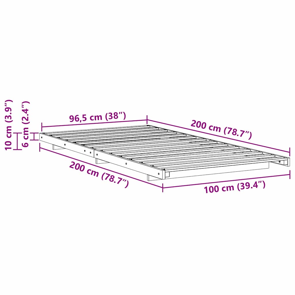 vidaXL Κρεβάτι δαπέδου Καφέ κεριού 100 x 200 cm Μασίφ ξύλο πεύκου