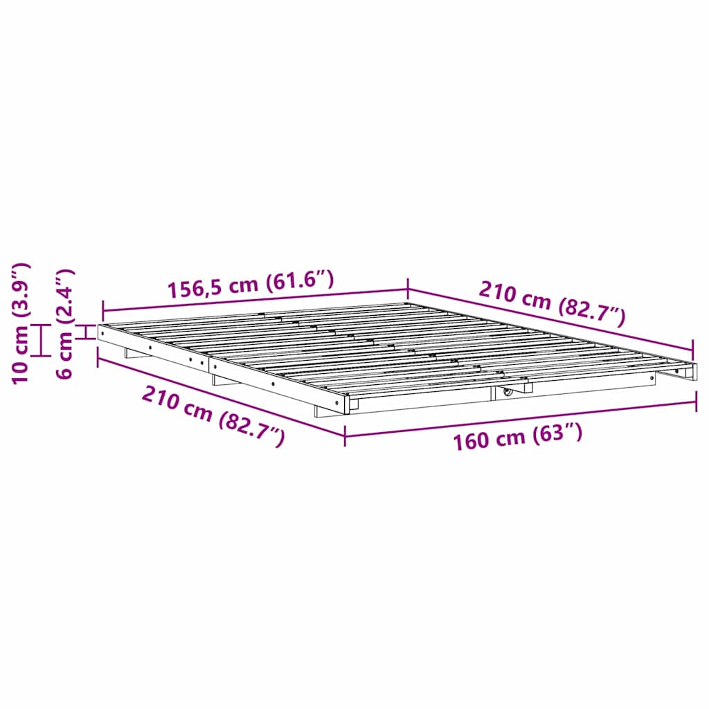 vidaXL Κρεβάτι δαπέδου Καφέ 160 x 210 cm Μασίφ ξύλο πεύκου