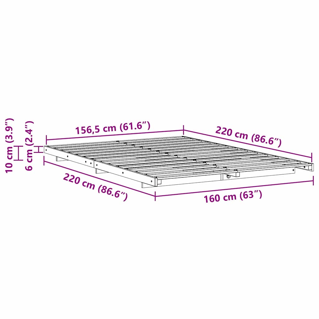 vidaXL Κρεβάτι δαπέδου Καφέ κεριού 160 x 220 cm Μασίφ ξύλο πεύκου