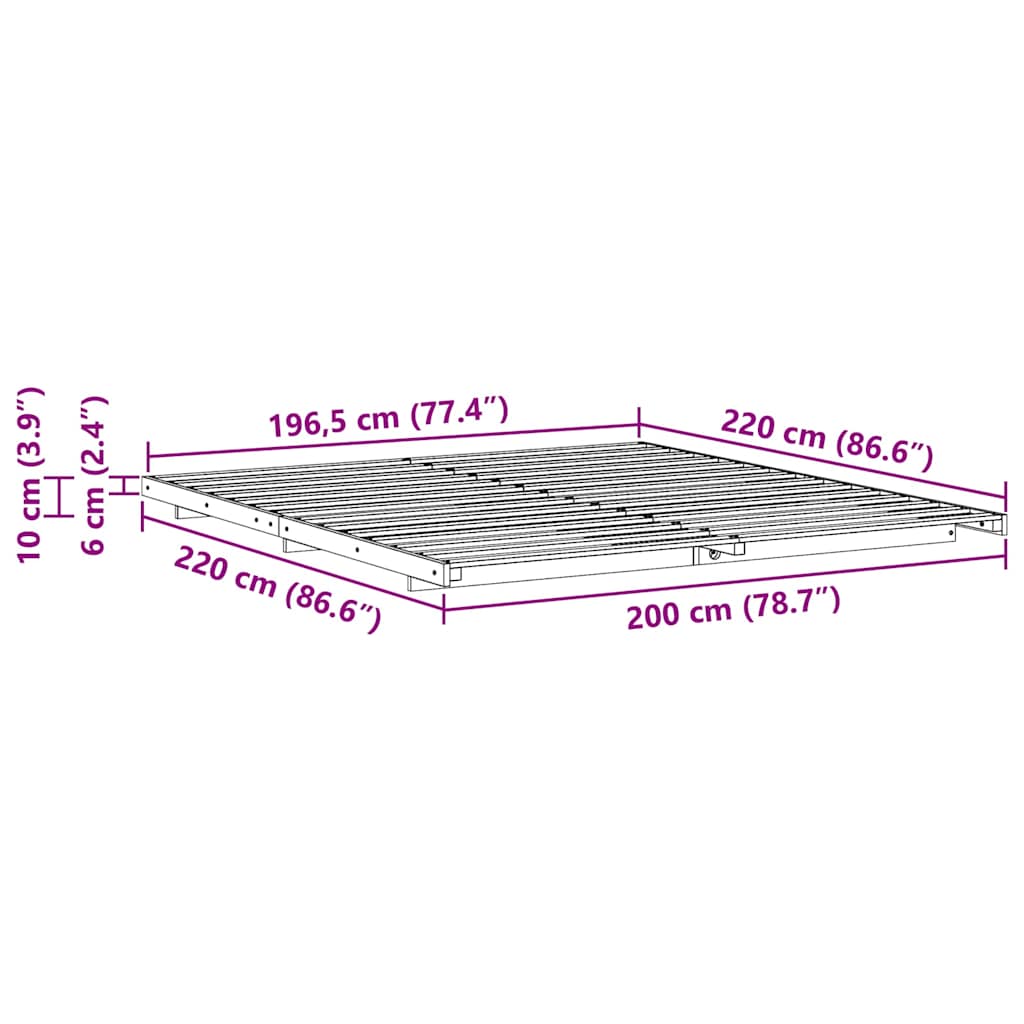 vidaXL Κρεβάτι δαπέδου Λευκό 200 x 220 cm Μασίφ ξύλο πεύκου