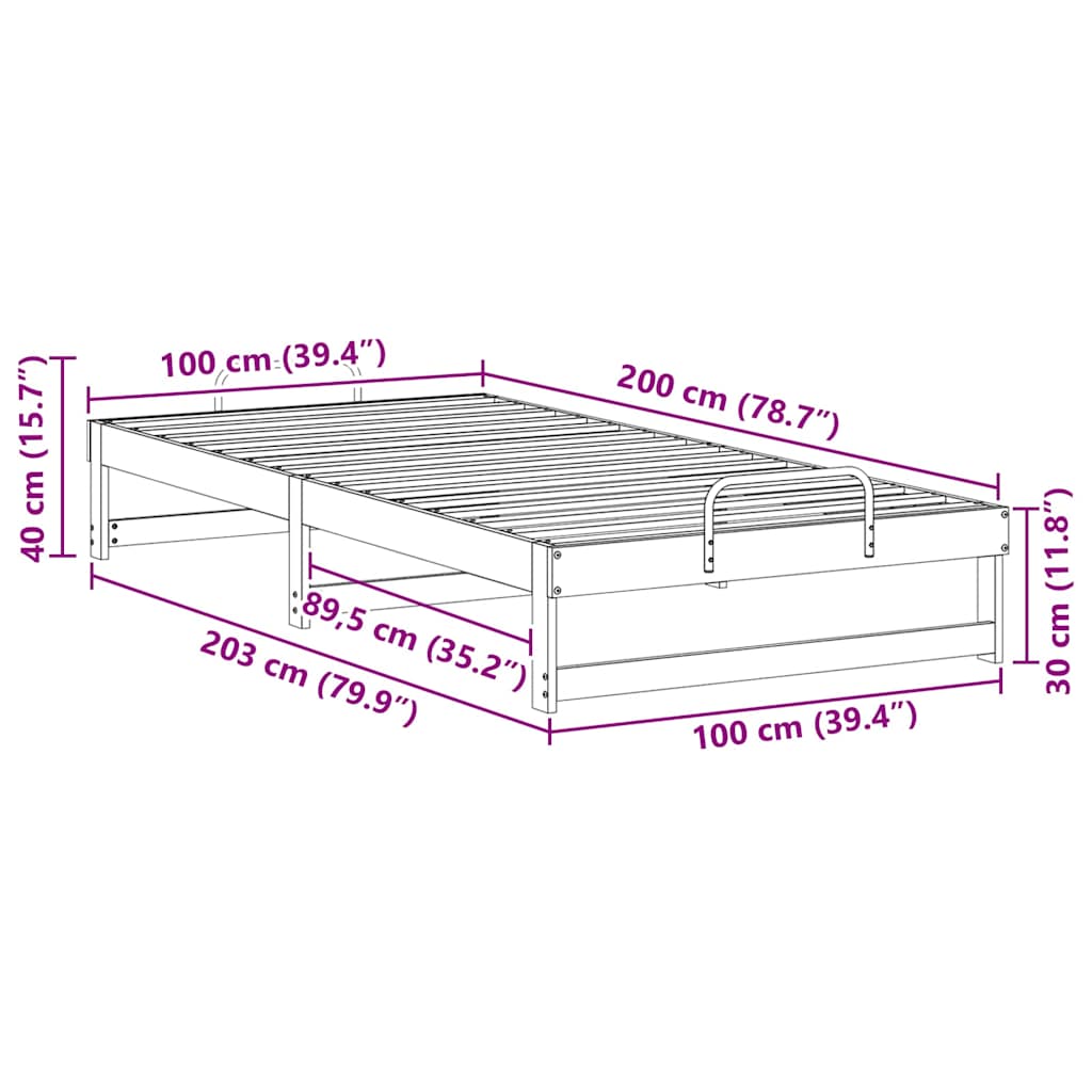 vidaXL Σκελετός Κρεβατιού Καφέ 100 x 200 cm Στερεά ξυλεία πεύκου