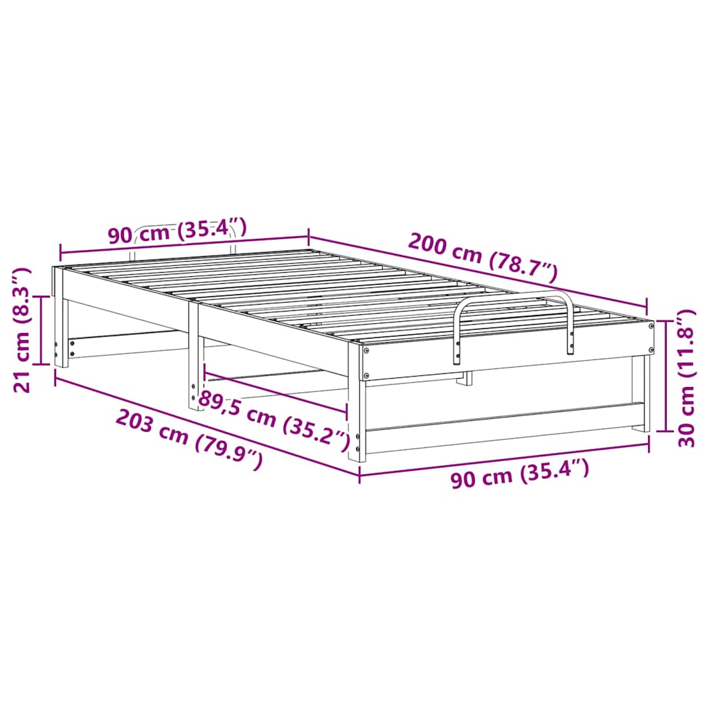 vidaXL Σκελετός Κρεβατιού Καφέ 90 x 200 cm Στερεά ξυλεία πεύκου