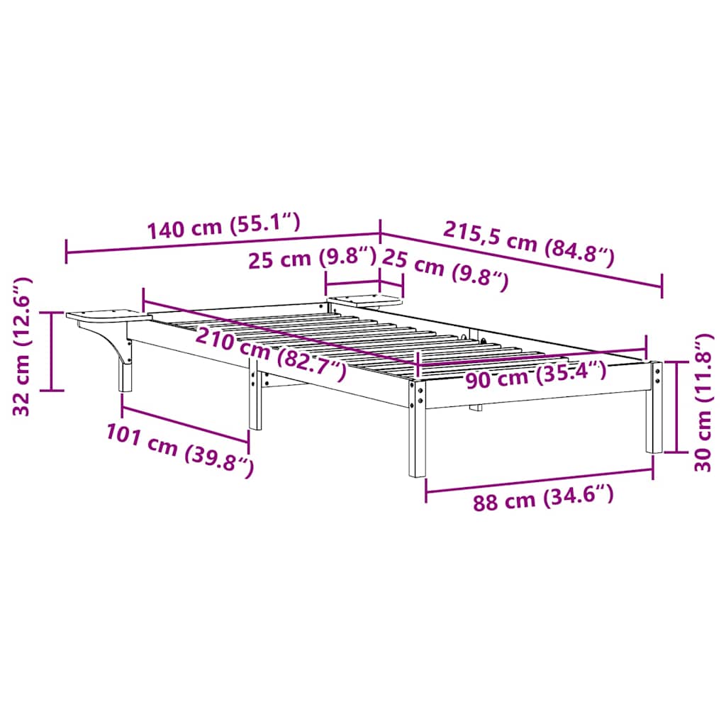 vidaXL Κρεβατοκάμαρα με Πλαϊνά Τραπέζια Κερωτό καφέ 90 x 210 cm