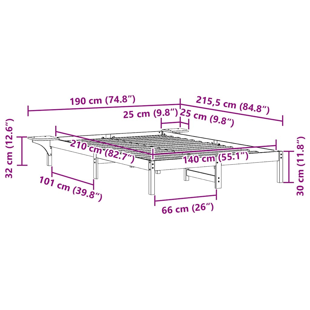 vidaXL Κρεβατοκάμαρα με Πλαϊνά Τραπέζια Λευκό 140 x 210 cm