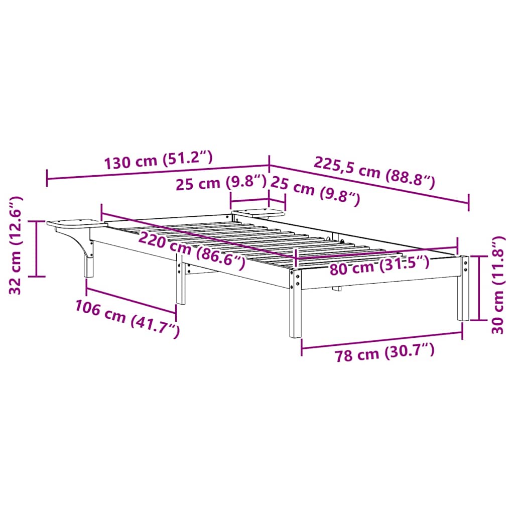 vidaXL Κρεβατοκάμαρα με Πλαϊνά Τραπέζια Λευκό 80 x 220 cm