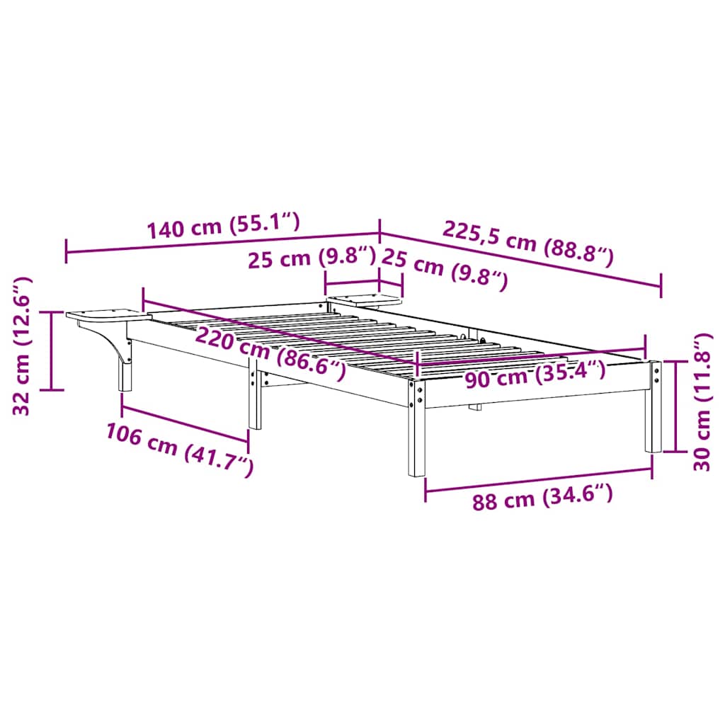 vidaXL Κρεβατοκάμαρα με Πλαϊνά Τραπέζια Λευκό 90 x 220 cm