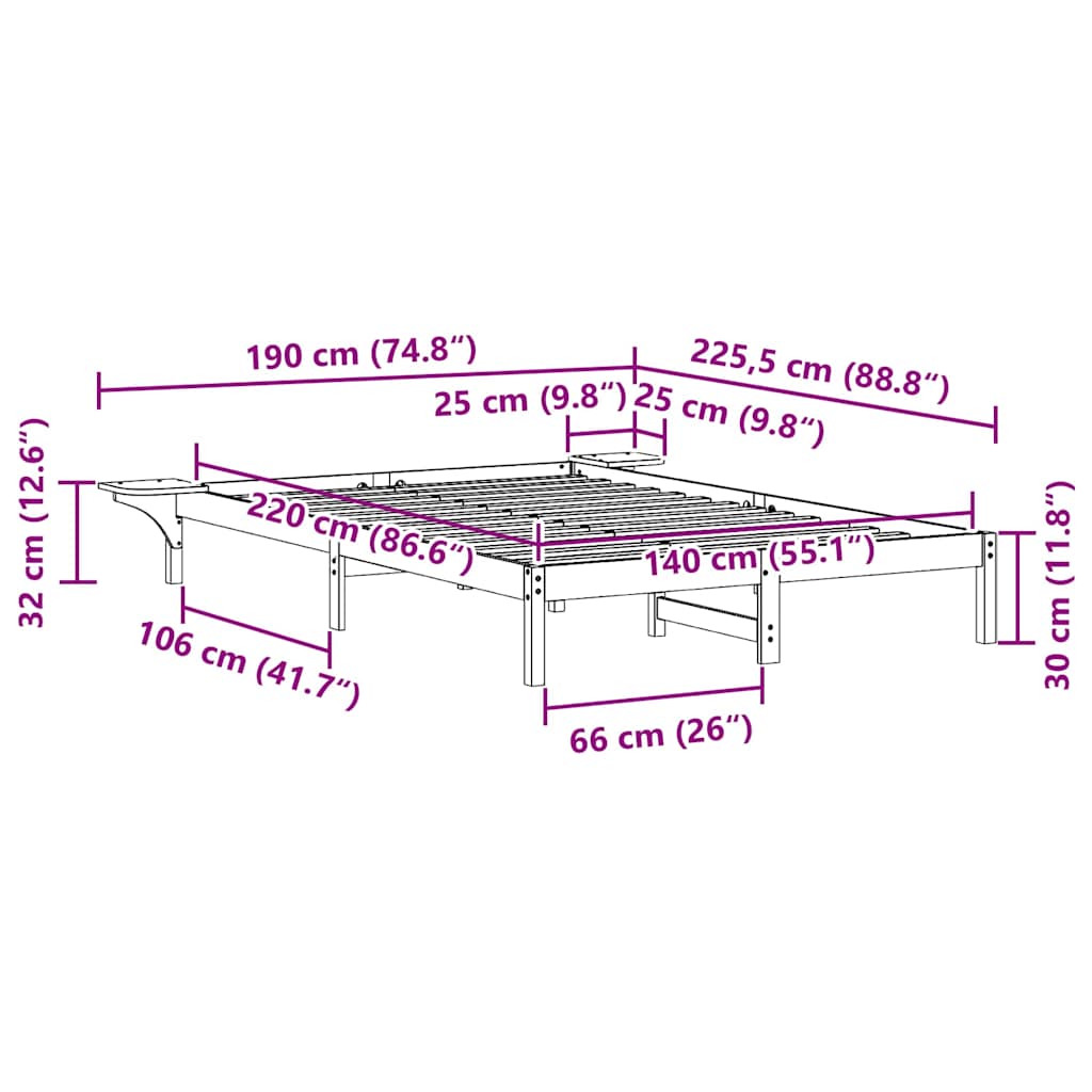 vidaXL Κρεβατοκάμαρα με Πλαϊνά Τραπέζια Φυσικό 140 x 220 cm