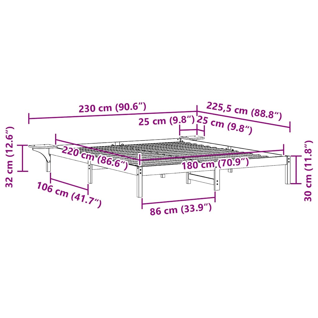 vidaXL Κρεβατοκάμαρα με Πλαϊνά Τραπέζια Λευκό 180 x 220 εκ.