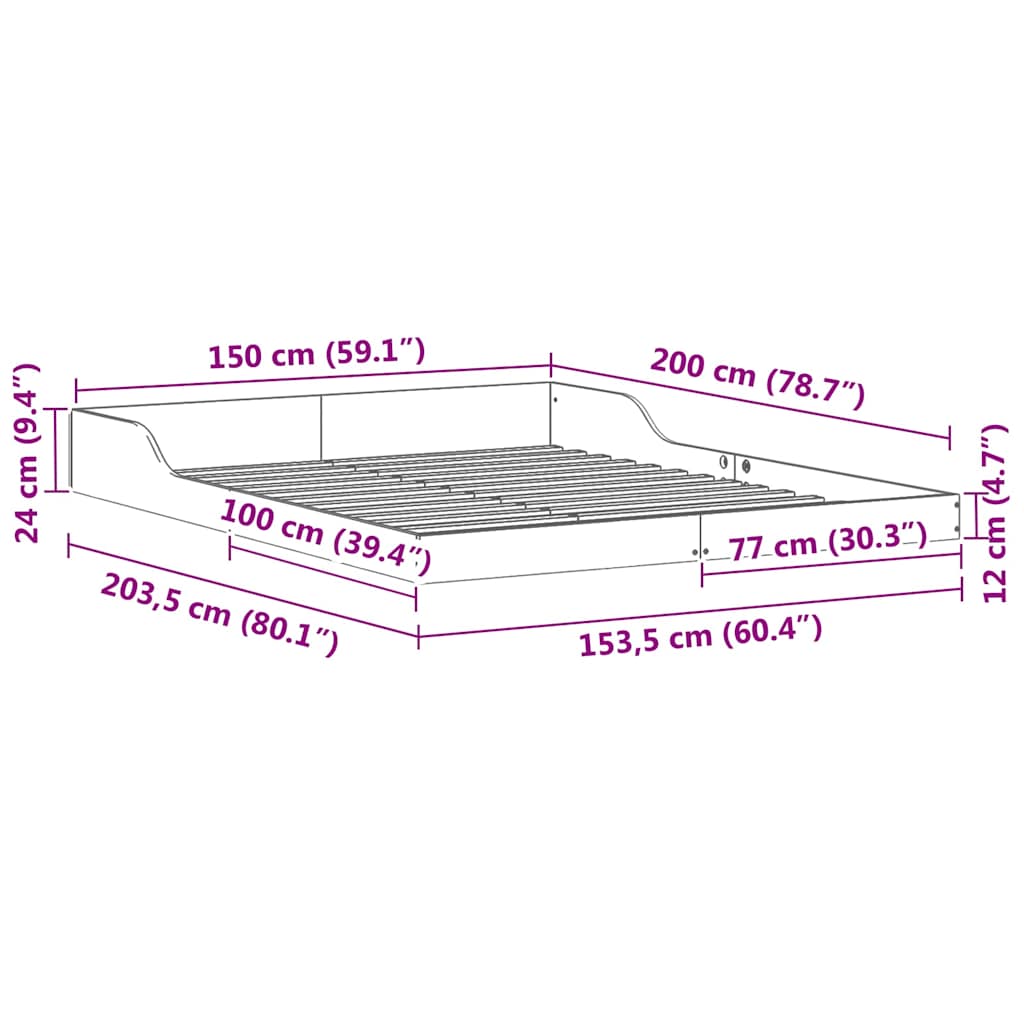 vidaXL Σκελετός Κρεβατιού Λευκό 150 x 200 cm Στερεά ξυλεία πεύκου