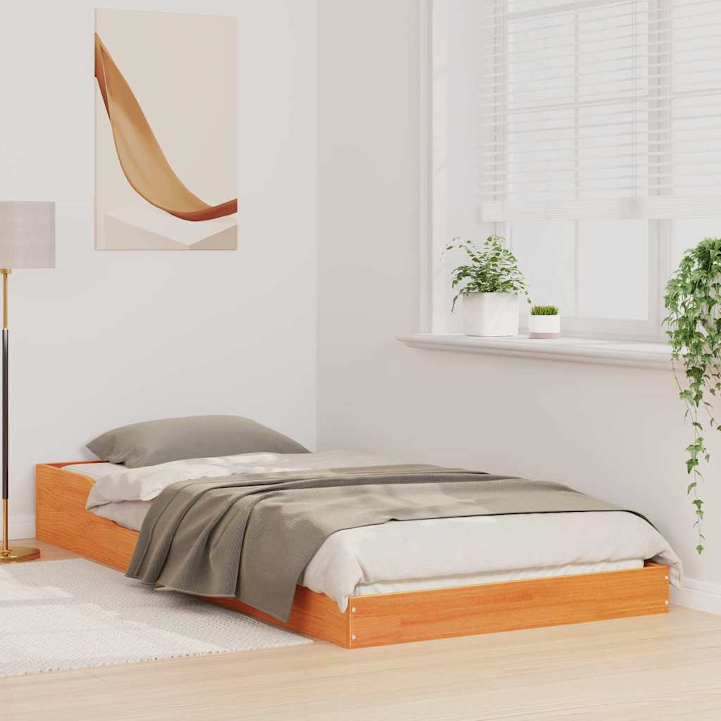 vidaXL Σκελετός Κρεβατιού Κερωτό καφέ 90 x 200 cm Στερεά ξυλεία πεύκου