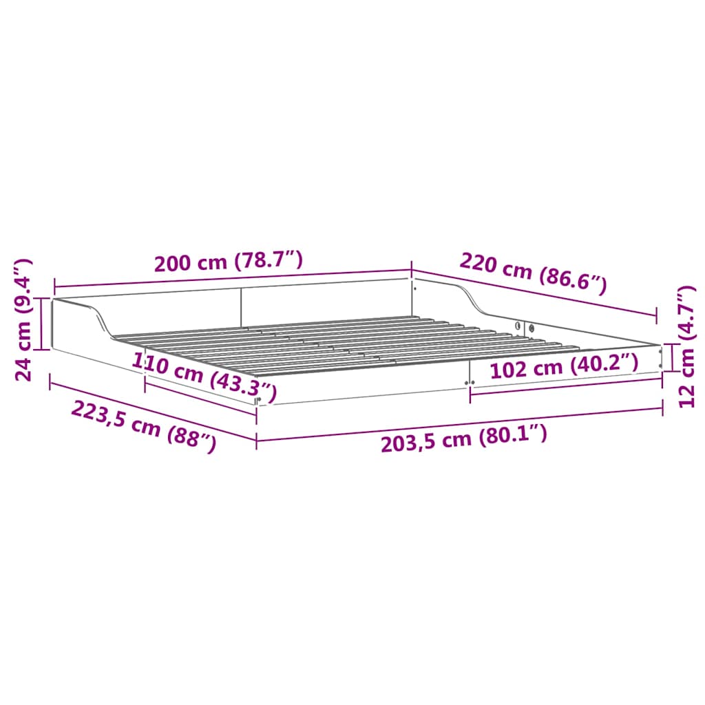 vidaXL Σκελετός Κρεβατιού Καφέ 200 x 220 cm Στερεά ξυλεία πεύκου