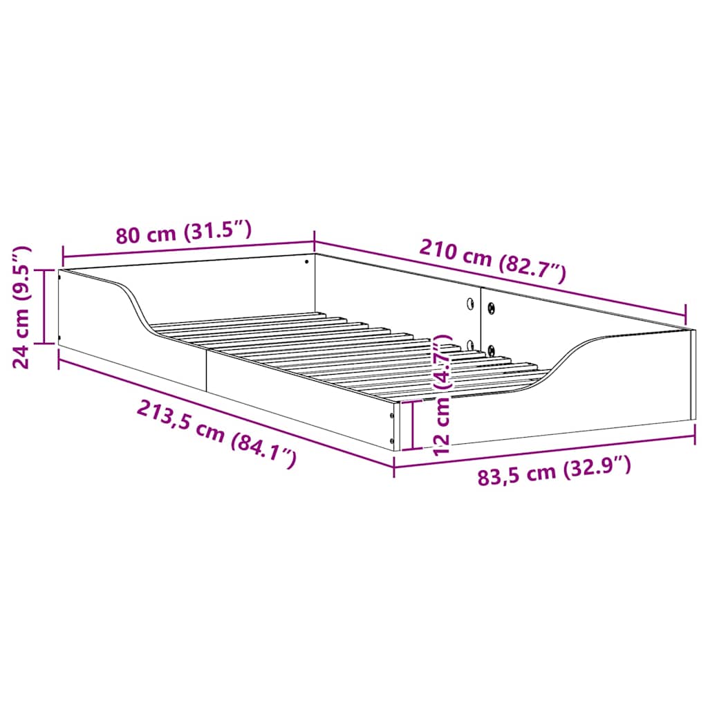 vidaXL Σκελετός Κρεβατιού Καφέ 80 x 210 cm Στερεά ξυλεία πεύκου
