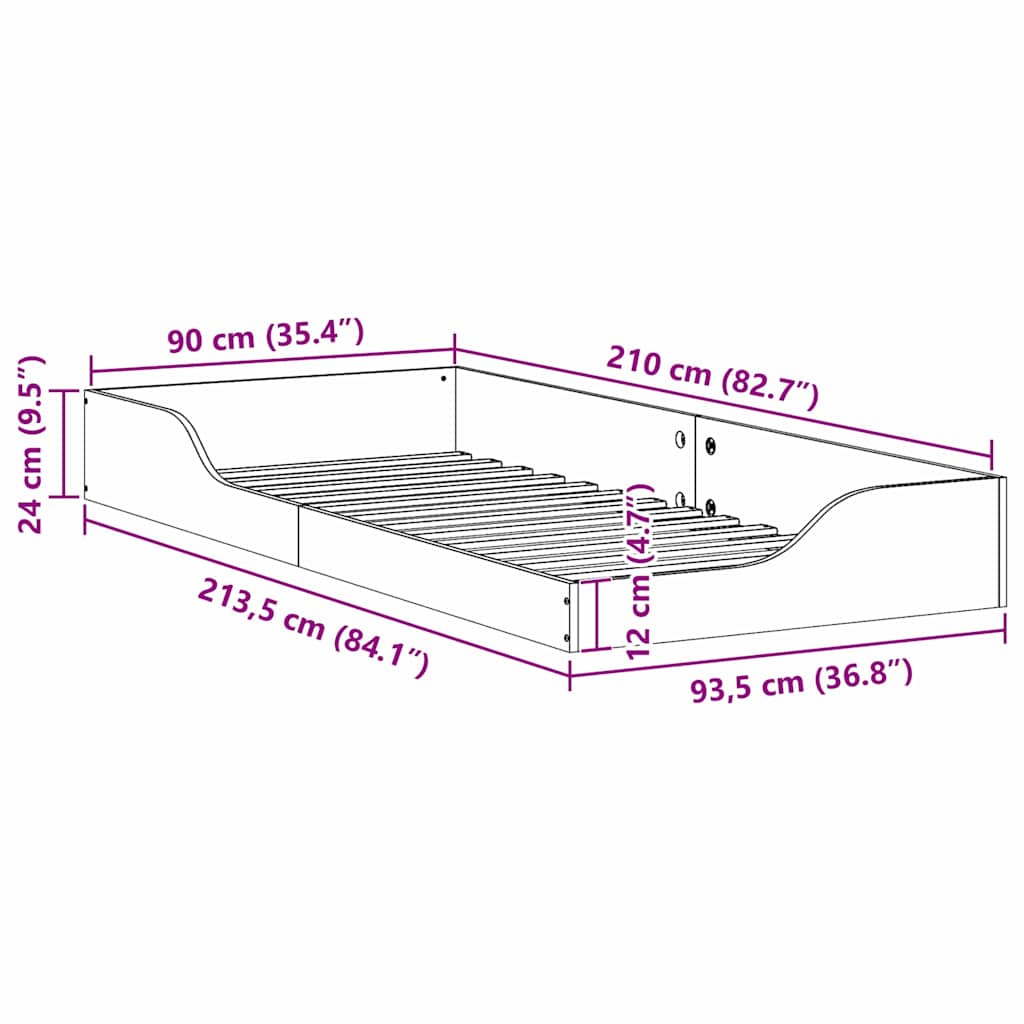vidaXL Σκελετός Κρεβατιού Λευκό 90 x 210 cm Στερεά ξυλεία πεύκου