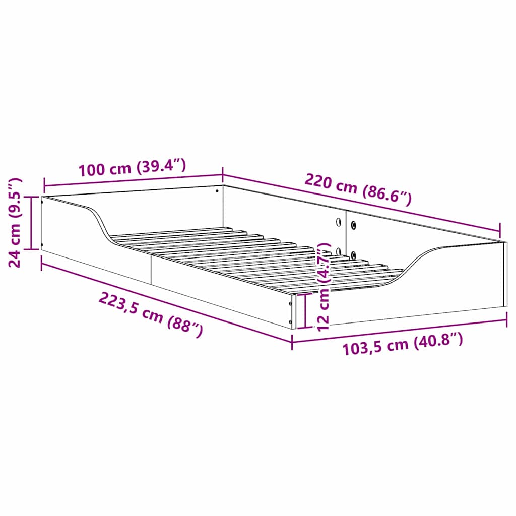 vidaXL Σκελετός Κρεβατιού Καφέ 100 x 220 cm Στερεά ξυλεία πεύκου