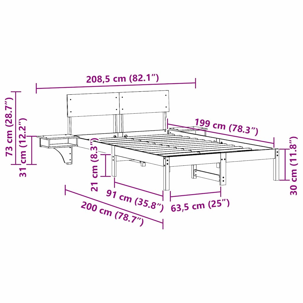 vidaXL Σκελετός Κρεβατιού Καφέ 135 x 190 cm Στερεά ξυλεία πεύκου