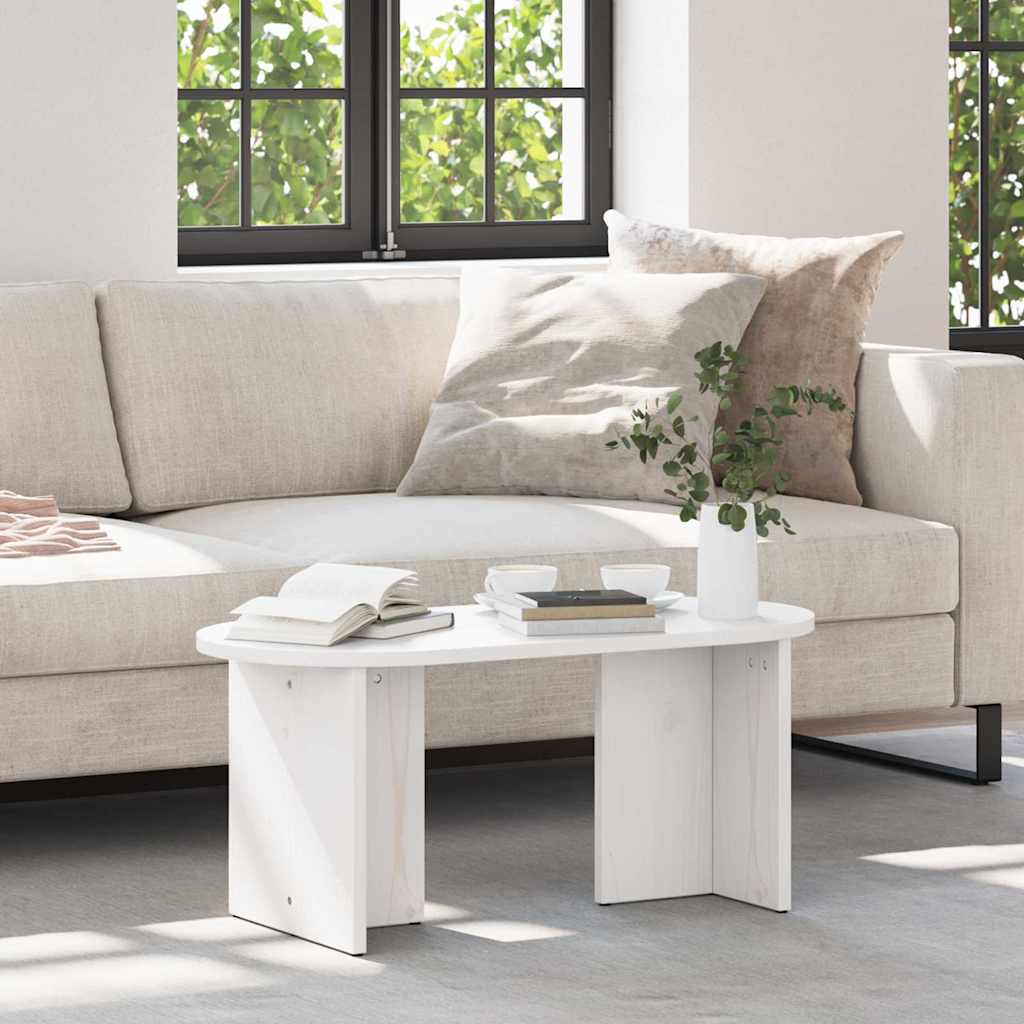 vidaXL Τραπεζάκι σαλονιού Λευκό 80 x 39,5 x 35 εκ. Μασίφ ξύλο πεύκου