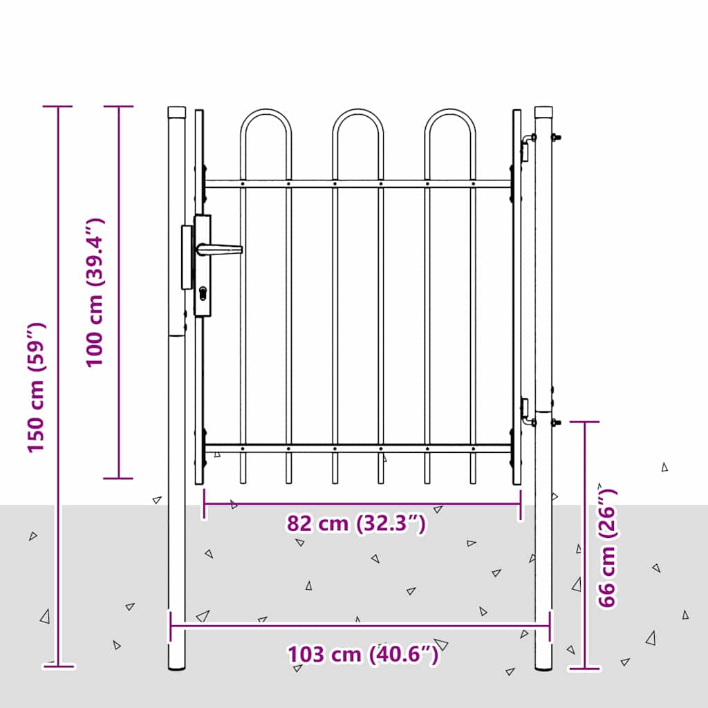 vidaXL Πύλη Φράχτη Γκρι 103 x 150 cm Χάλυβας με επίστρωση πούδρας