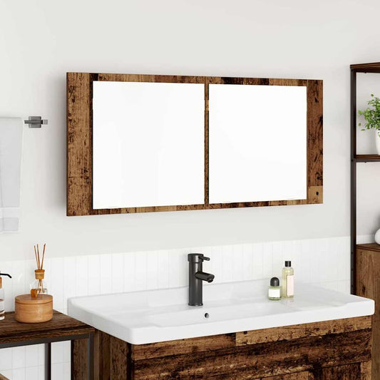 vidaXL LED Καθρέφτης Ντουλάπας Παλαιό ξύλο 100 x 12 x 45 εκατοστά