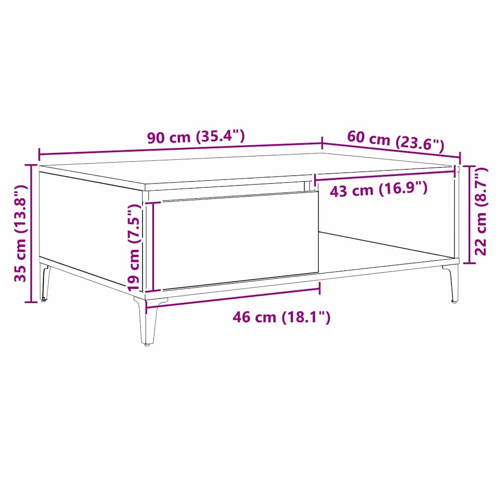 vidaXL Τραπεζάκι σαλονιού Μαύρη δρυς 90 x 60 x 35 cm