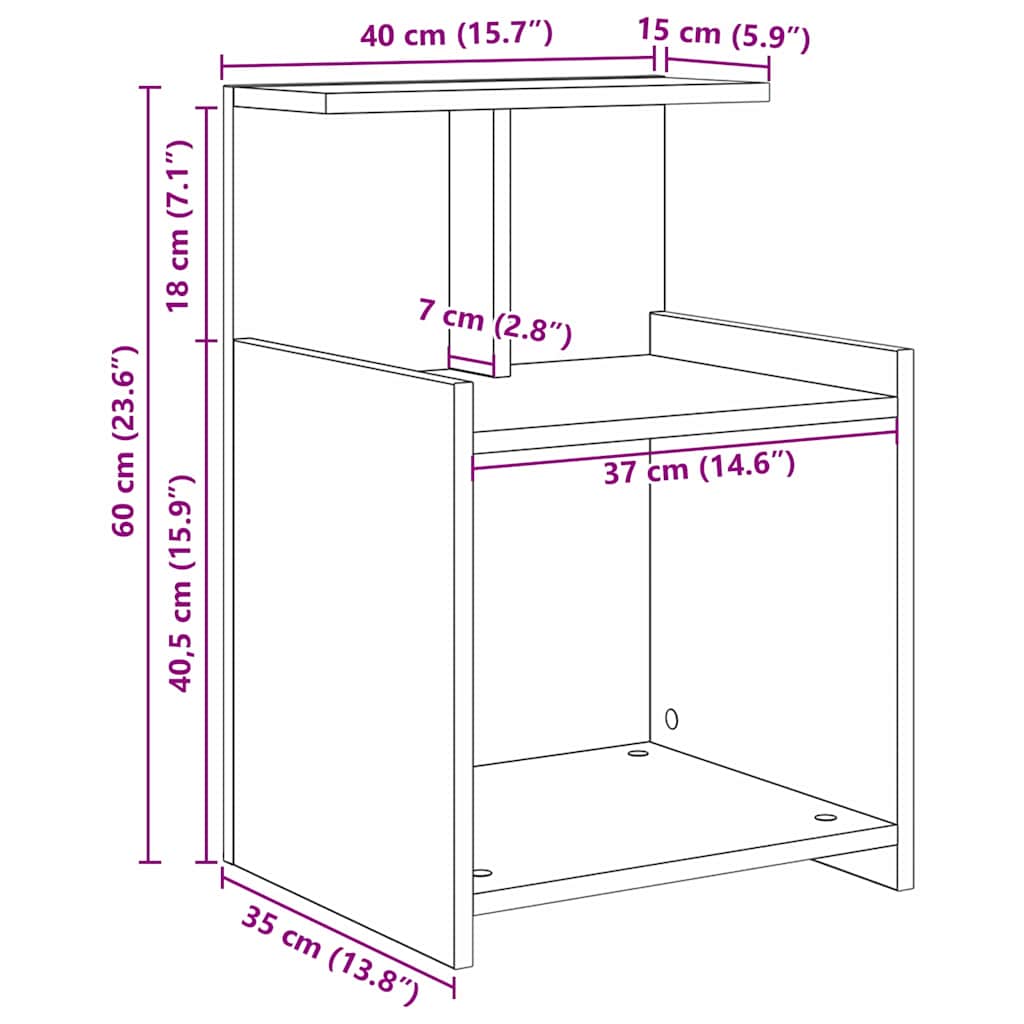 vidaXL Κομοδίνο 2 pcs Μαύρη Οξυά 40 x 35 x 60 εκ. Επεξεργασμένο ξύλο
