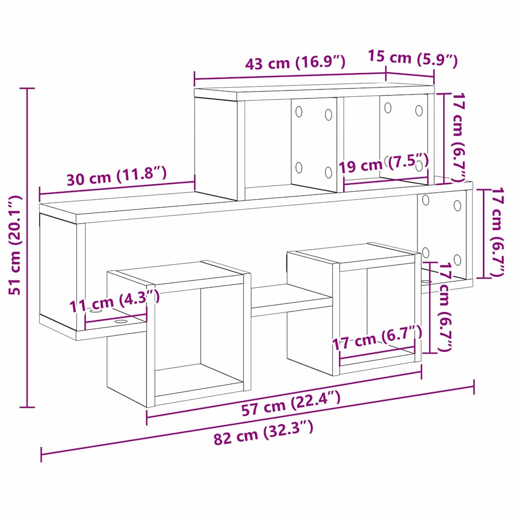 vidaXL Ράφι Τοίχου artisan δρυς 82 x 15 x 51 εκ Επεξεργασμένο ξύλο
