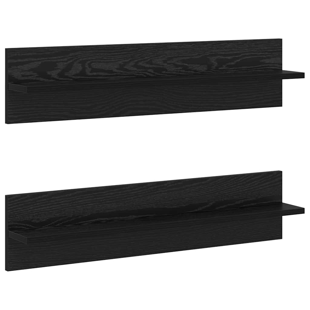 vidaXL Ράφι Τοίχου με ράφι 2 pcs Μαύρη Οξυά 80 x 11,5 x 18 εκ