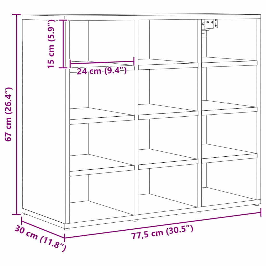 vidaXL Ντουλάπα Παπουτσιών με ράφι Μαύρη Οξυά 77,5 x 30 x 67 εκ.