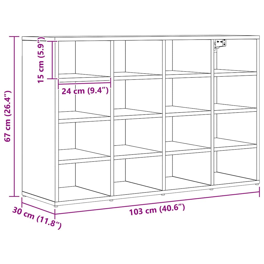 vidaXL Παπουτσοθήκη Μαύρη δρυς 103 x 30 x 67 εκ. Επεξεργασμένο ξύλο