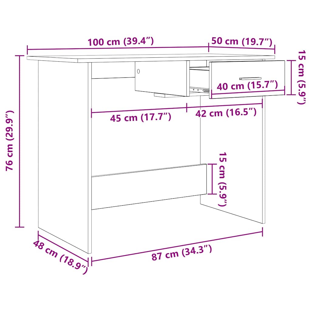 vidaXL Γραφείο artisan δρυς 100 x 50 x 76 εκ. Επεξεργασμένο ξύλο