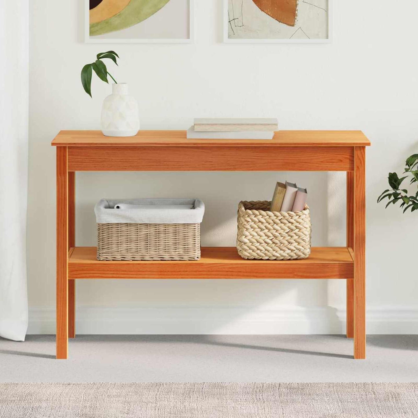 vidaXL Τραπέζι κονσόλας Κερωμένο καφέ 110 x 40 x 75 cm Στερεό πεύκο