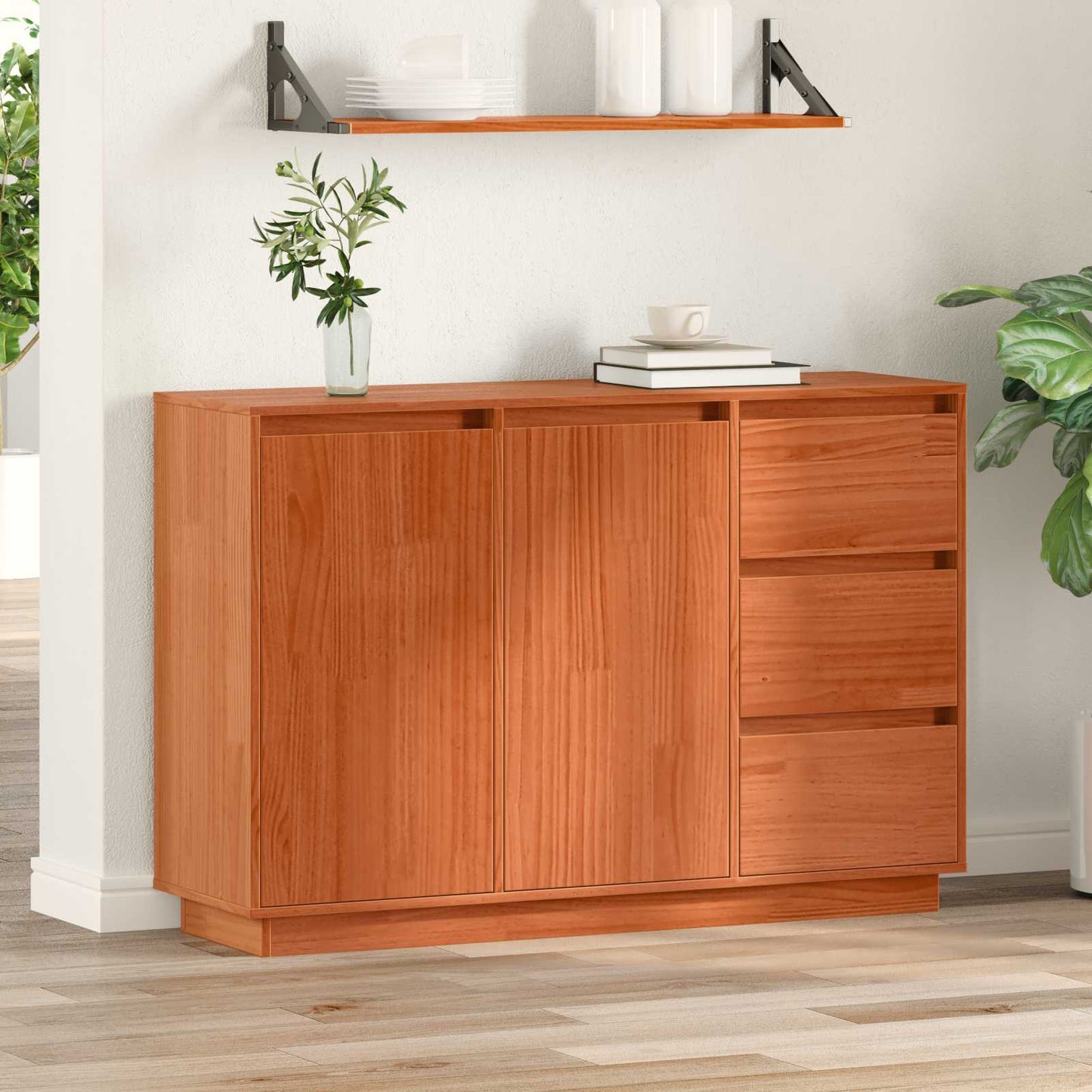 vidaXL Πλαϊνό γραφείο Καφέ δρυς 111 x 34 x 75 εκ. Στερεά ξυλεία πεύκου