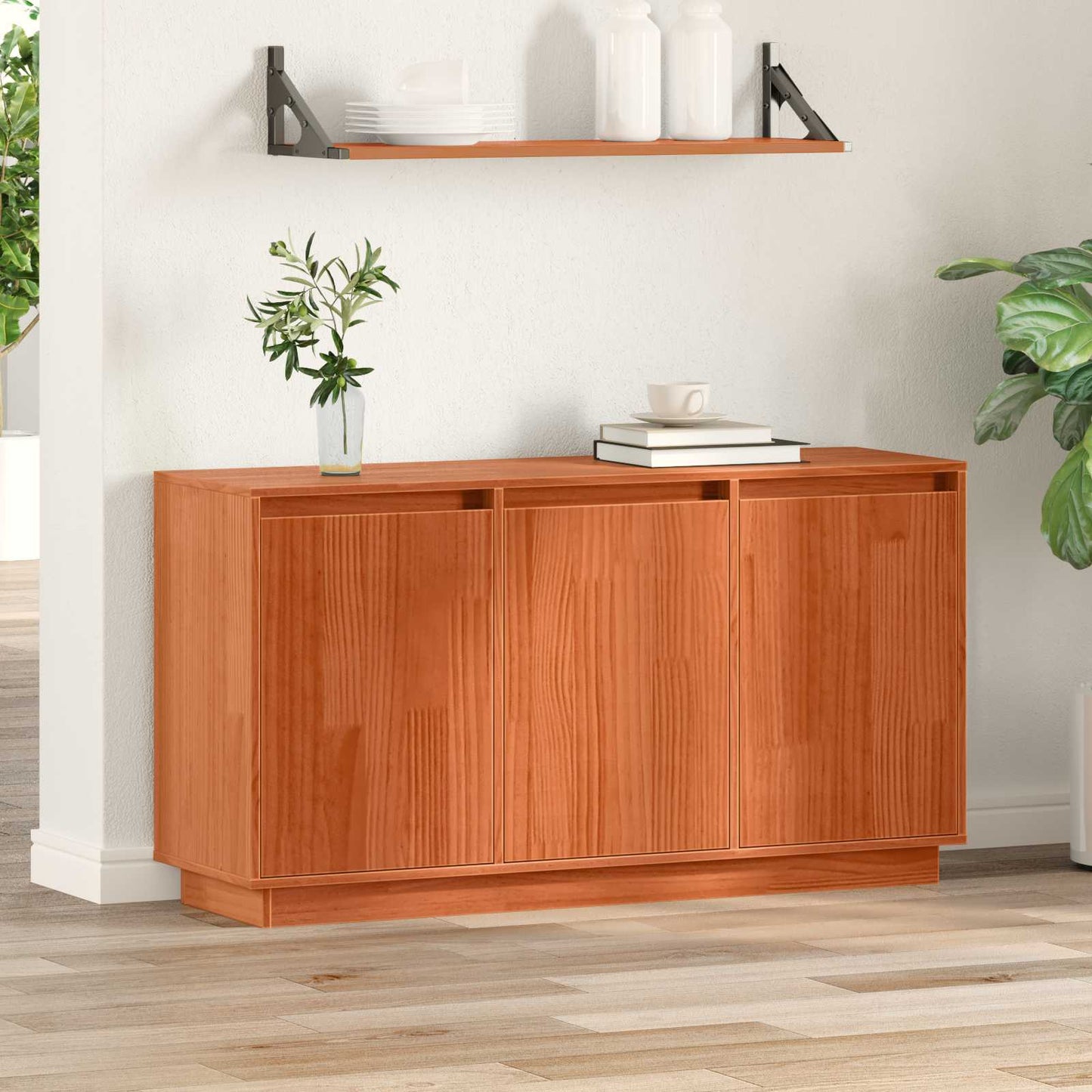 vidaXL Πλαϊνό γραφείο Καφέ δρυς 111 x 34 x 60 εκ Στερεά ξυλεία πεύκου