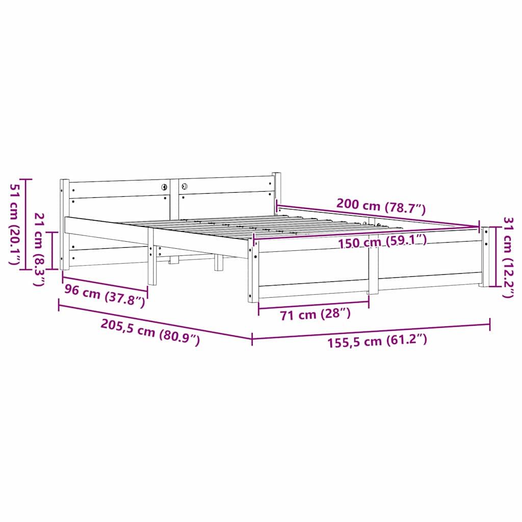 vidaXL Σκελετός Κρεβατιού Κερωτό καφέ 205,5 x 155,5 x 51 εκ.