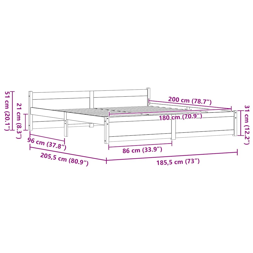 vidaXL Σκελετός Κρεβατιού Κερωτό καφέ 205,5 x 185,5 x 51 εκ.