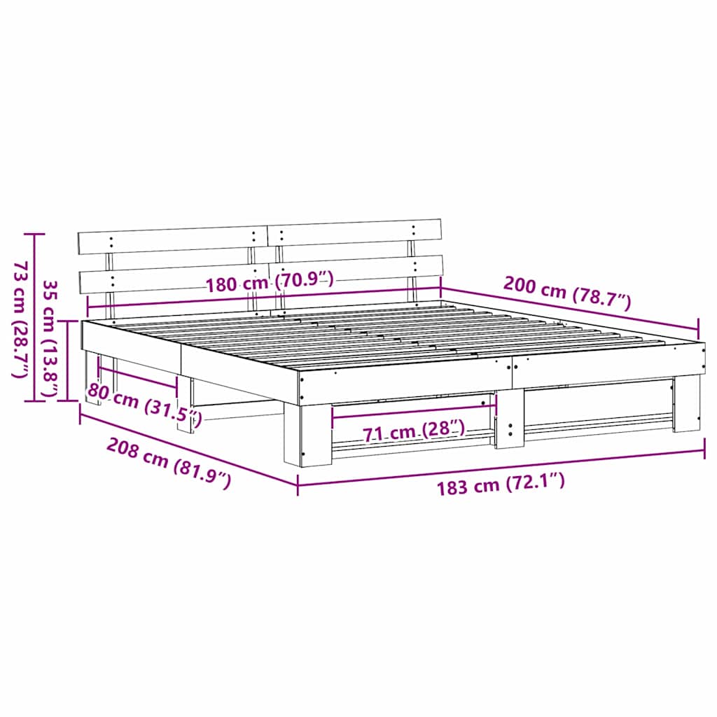 vidaXL Σκελετός Κρεβατιού Καφέ 180 x 200 cm Στερεά ξυλεία πεύκου