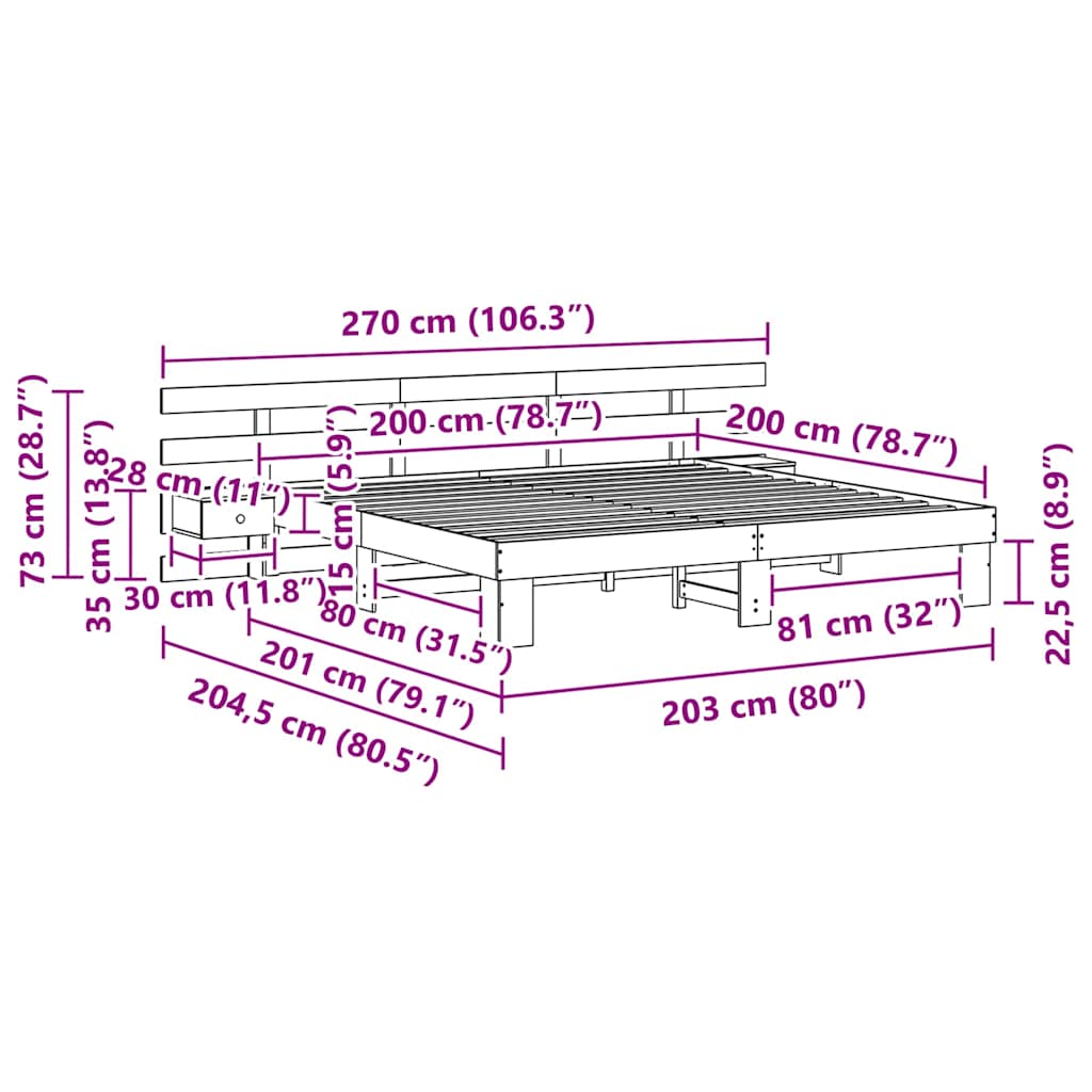 vidaXL Σκελετός Κρεβατιού Λευκό 200 x 200 cm Στερεά ξυλεία πεύκου
