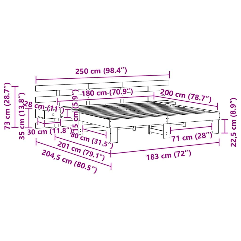 vidaXL Σκελετός Κρεβατιού Καφέ 180 x 200 cm Στερεά ξυλεία πεύκου