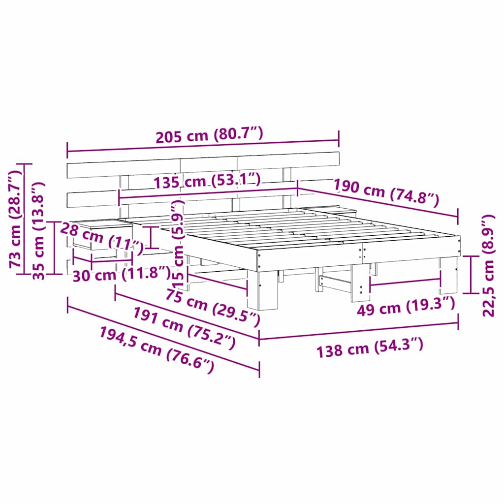 vidaXL Σκελετός Κρεβατιού Λευκό 135 x 190 cm Στερεά ξυλεία πεύκου