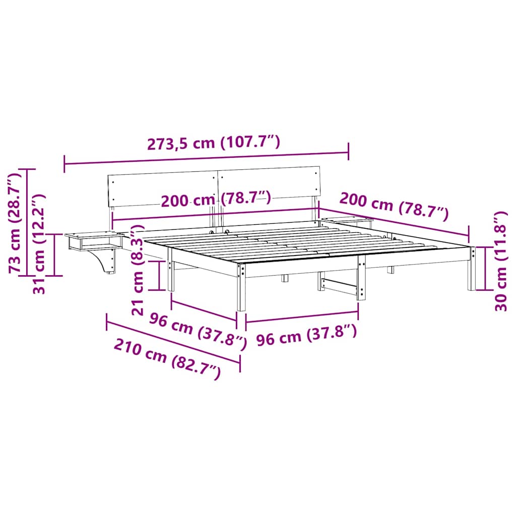 vidaXL Σκελετός Κρεβατιού Καφέ 200 x 200 cm Στερεά ξυλεία πεύκου
