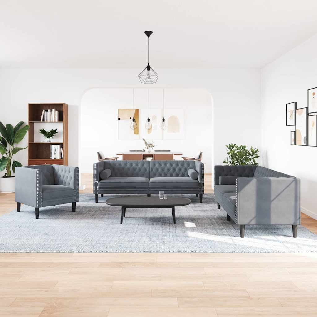 vidaXL Καναπές σαλονιού 3 pcs Σκούρο Γκρι 194 x 74,5 x 70,5 εκ.