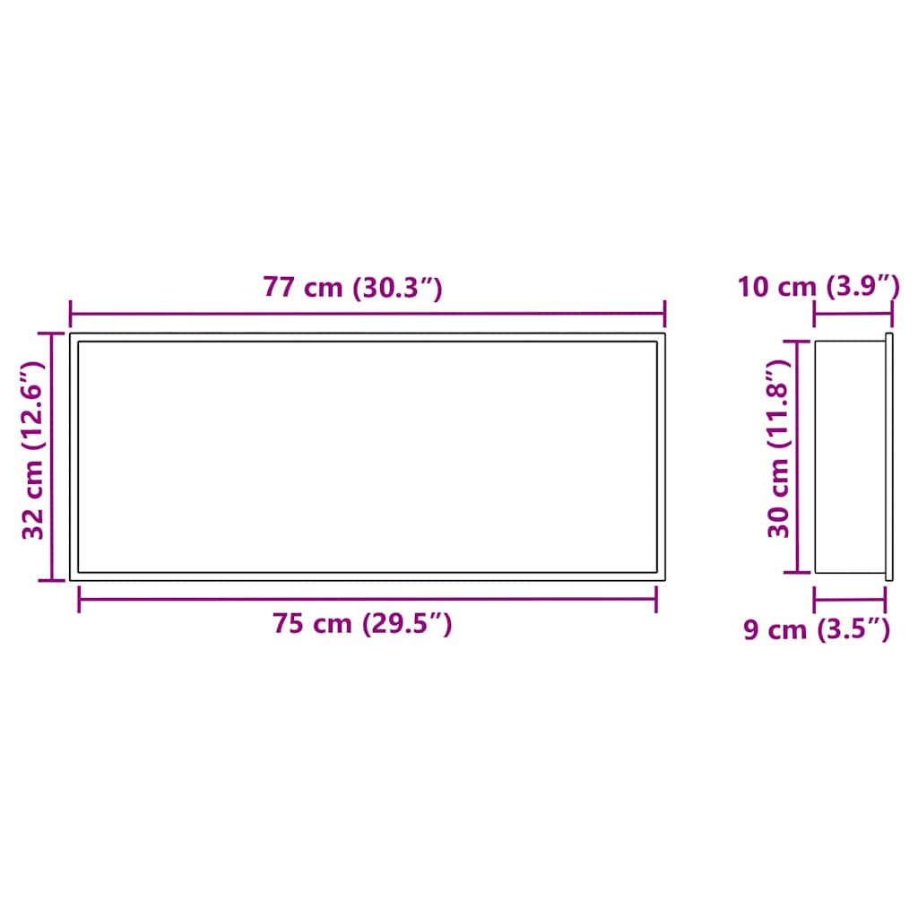 vidaXL Νίτσα Μπάνιου Μαύρο 75 x 30 x 9.5 εκ. Ανοξείδωτο ατσάλι
