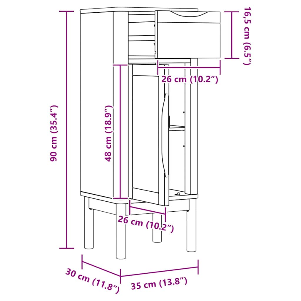 vidaXL Ντουλάπι Μπάνιου Κερωτό καφέ 35 x 30 x 90 cm Στερεό ξύλο πεύκου