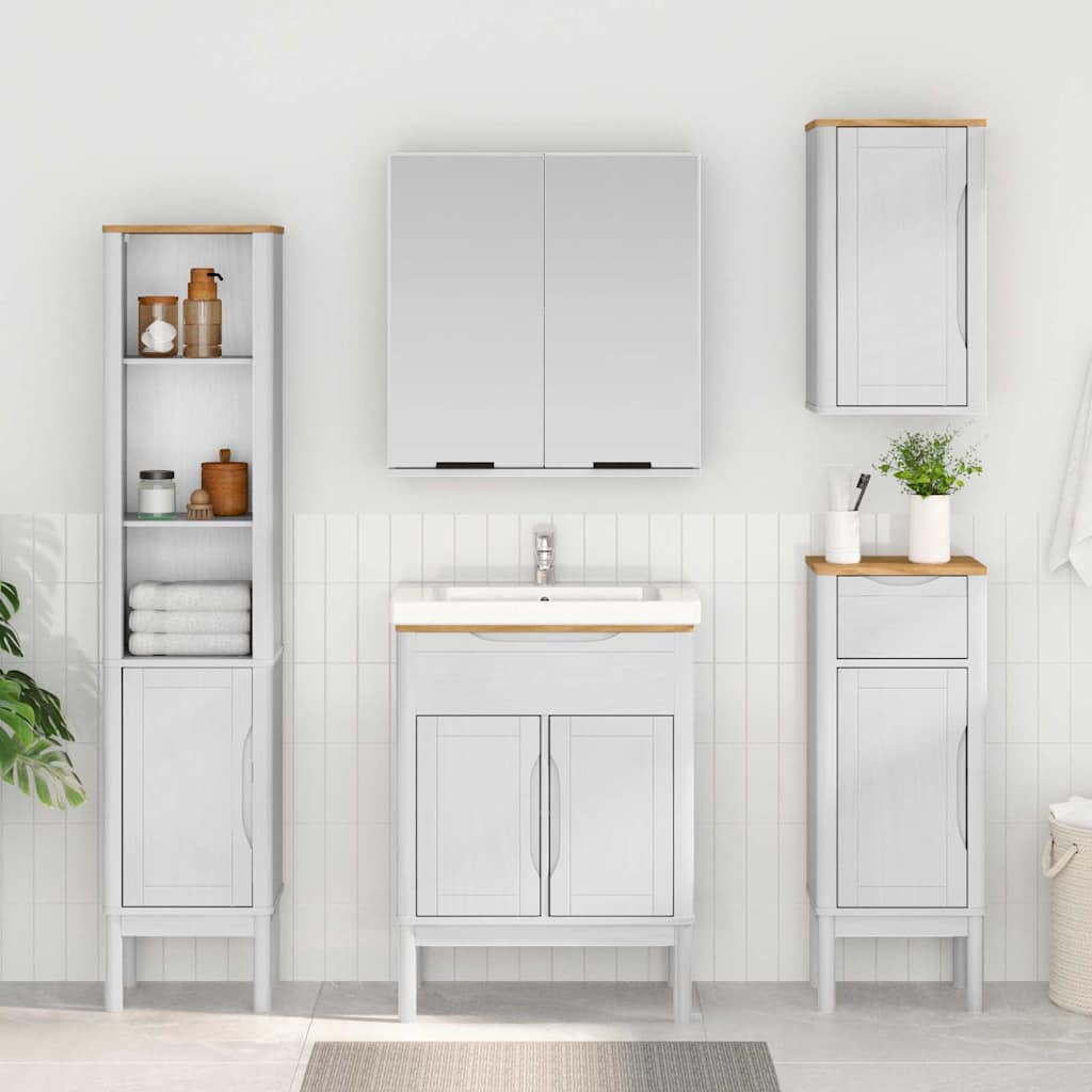 vidaXL Ντουλάπι Μπάνιου Λευκό 35 x 30 x 90 cm Στερεό ξύλο πεύκου